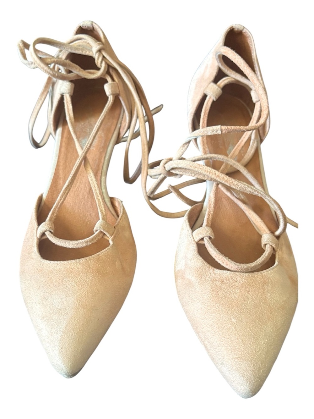 Free People Beige Suede Pointed Lace-Up Flats